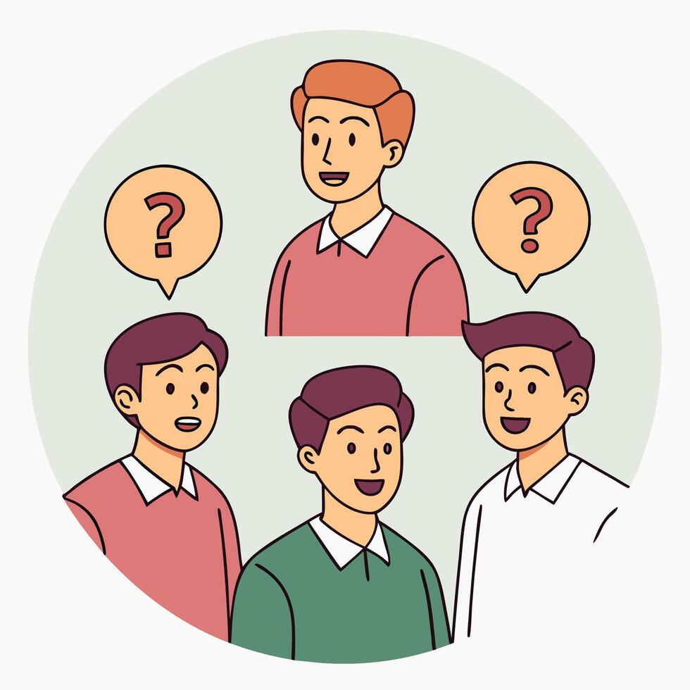 three men with question marks on their heads on a white background vector