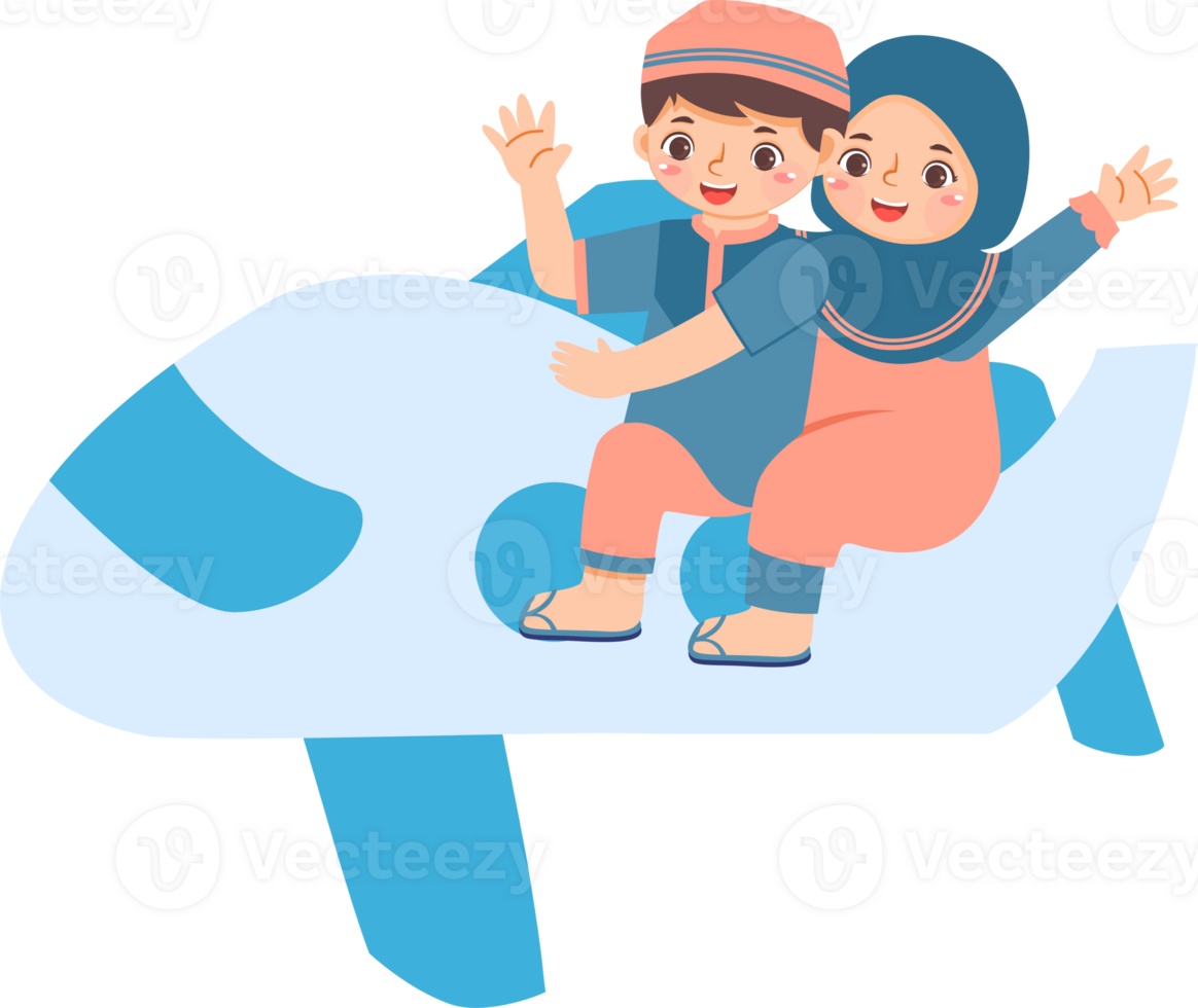 Two children are riding on a plane png