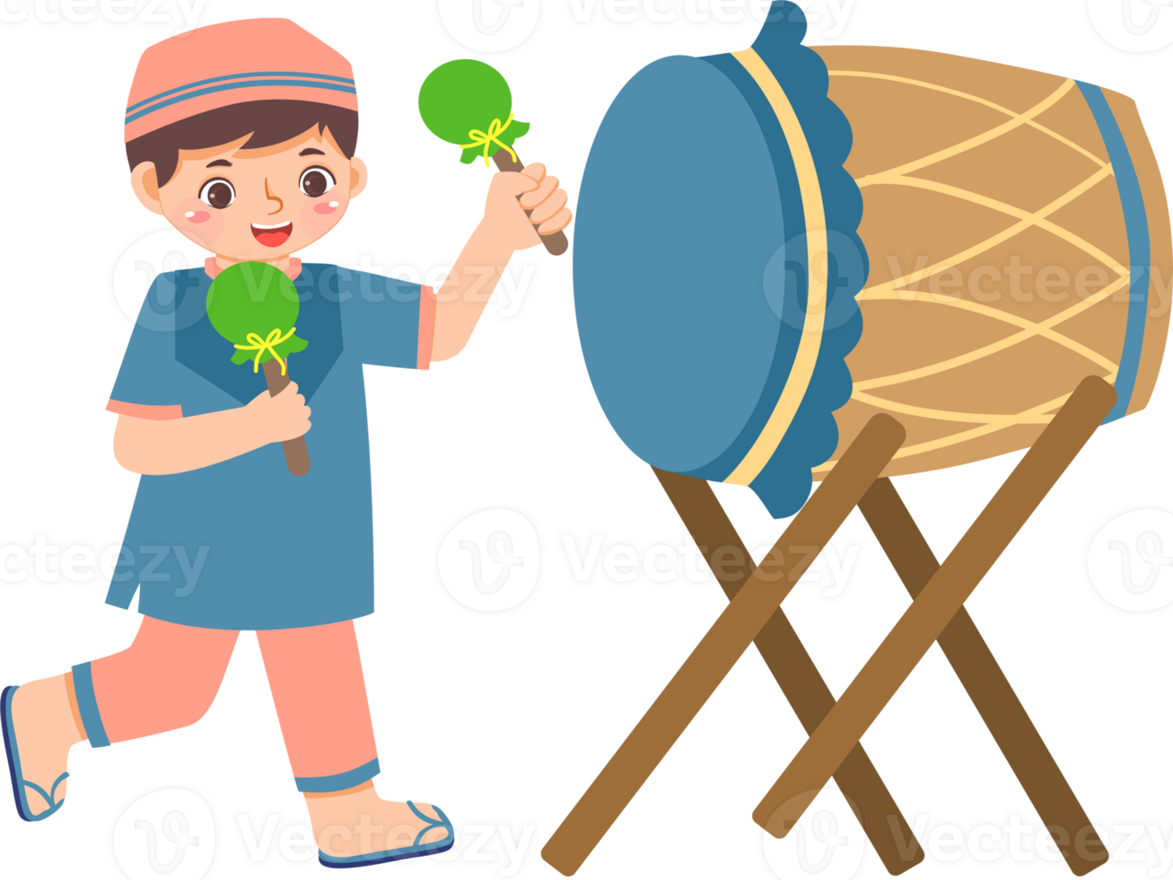 A boy playing a drum with a stick png
