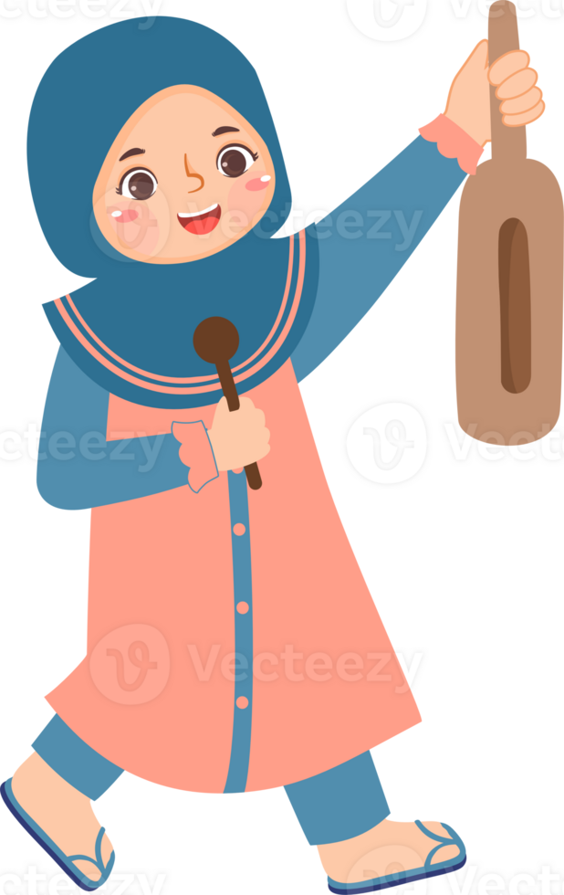 A cartoon girl holding a bottle and a spoon png