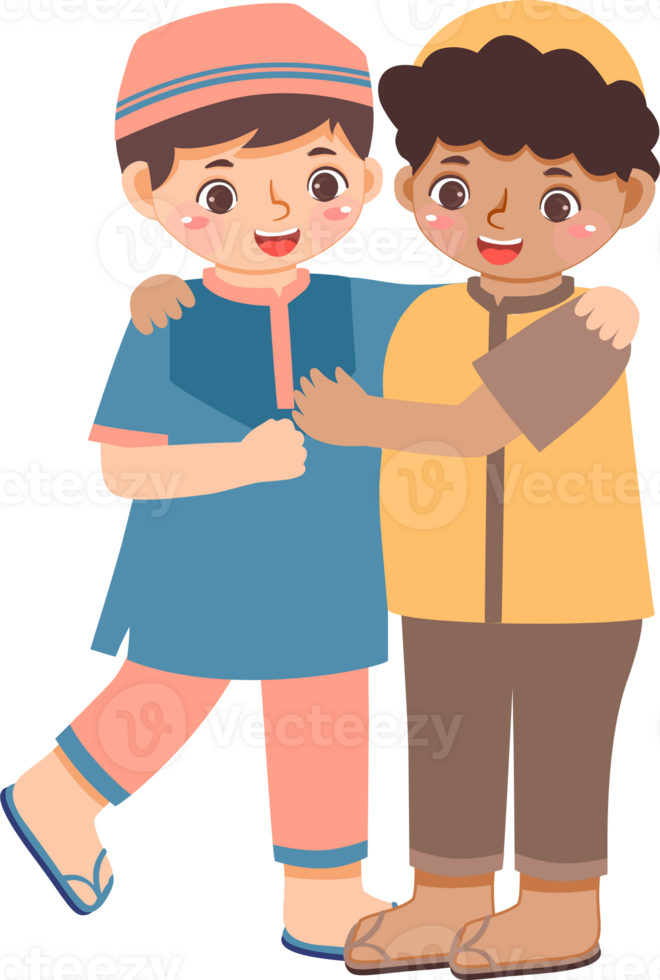 Two boys hugging each other in a cartoon style png