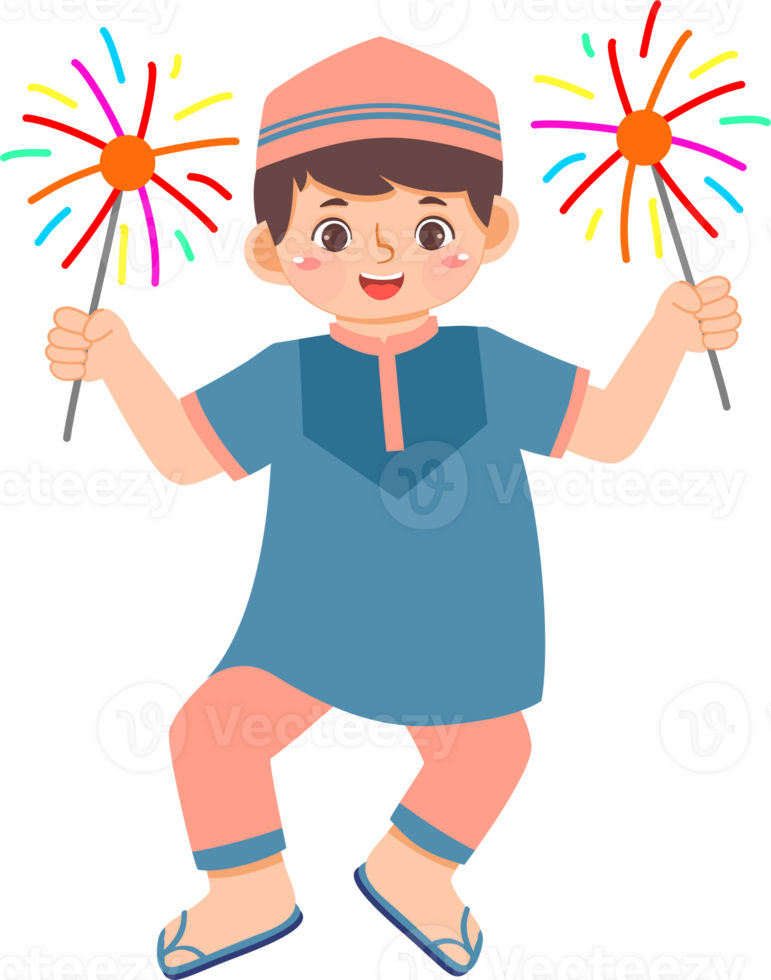 A cartoon boy holding fireworks png