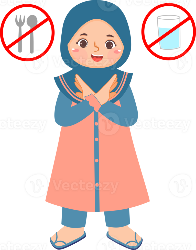 A cartoon girl in a hijab with a spoon and fork png