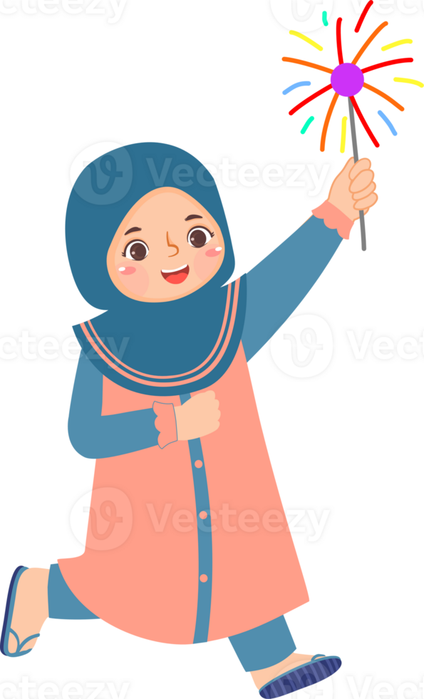 A cartoon girl holding a sparkler png