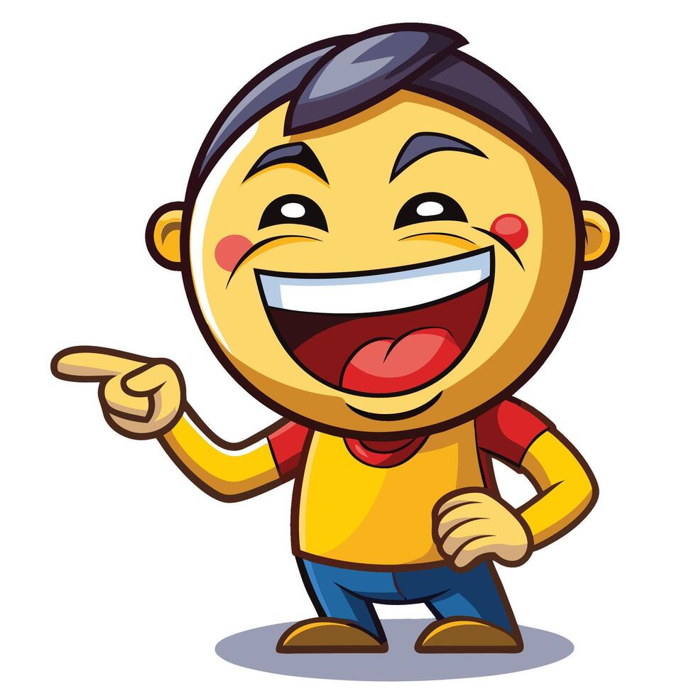 cartoon yellow man pointing at something on a white background vector