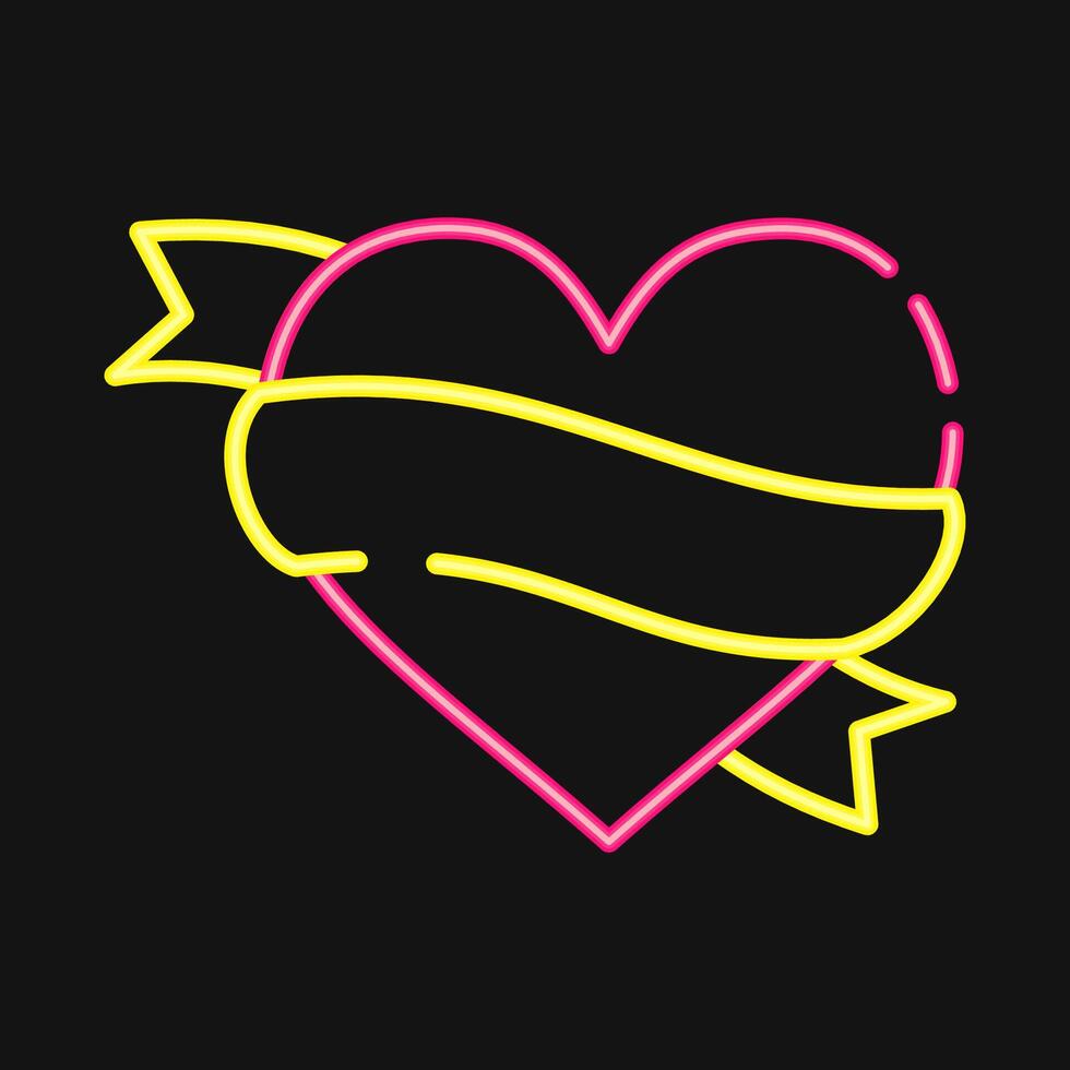 Icon heart and ribbon. Traditional tattoo elements. Icon in neon style. vector