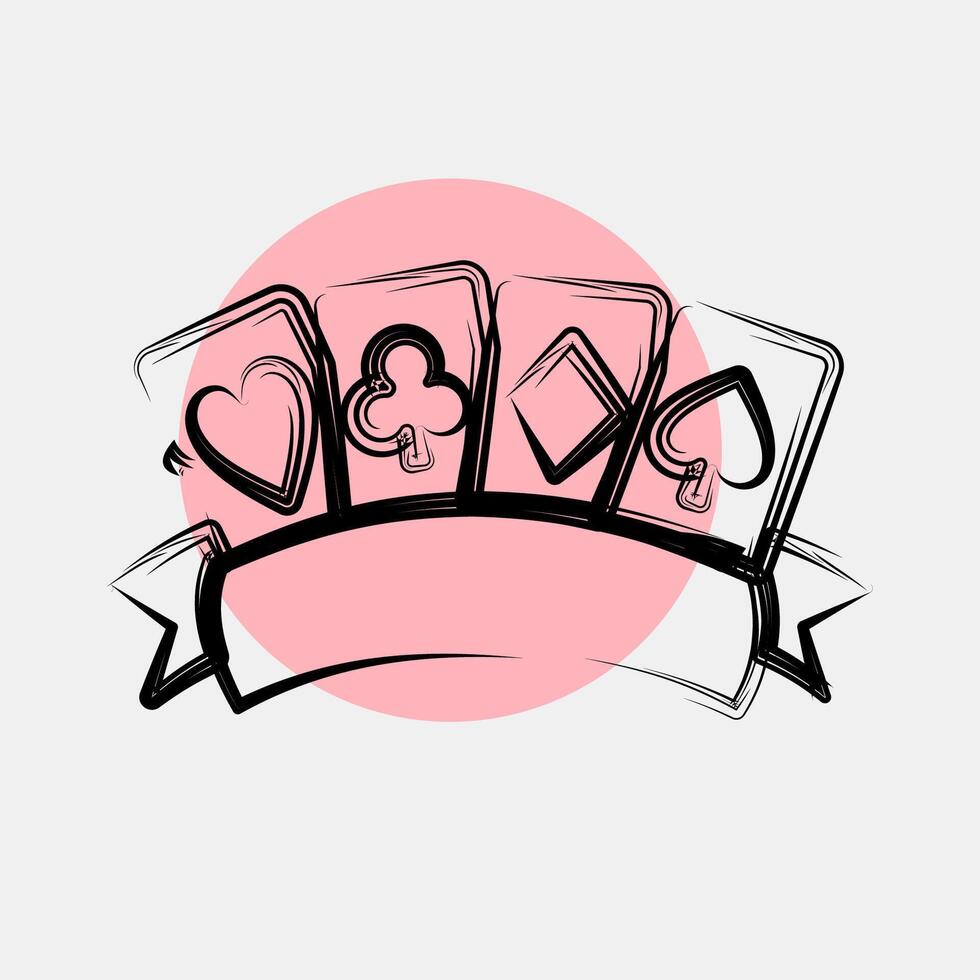 Icon playing cards. Traditional tattoo elements. Icon in color spot style. vector