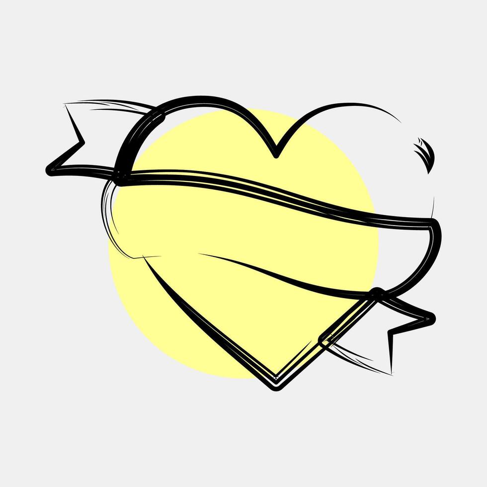 Icon heart and ribbon. Traditional tattoo elements. Icon in color spot style. vector