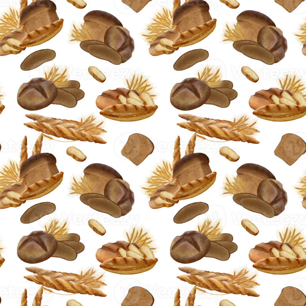 Seamless pattern with Bread, Loaves and wheat png