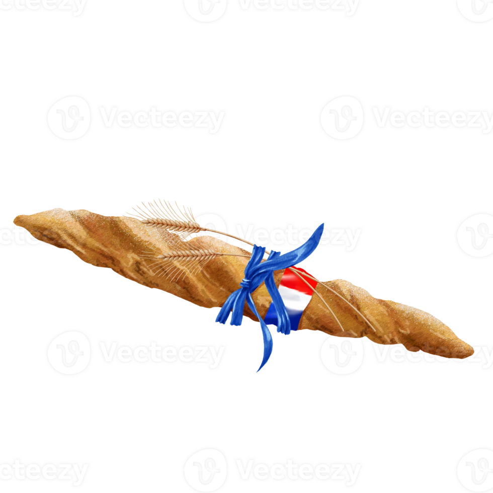 Baguette with blue bow and sling with French flag colors png