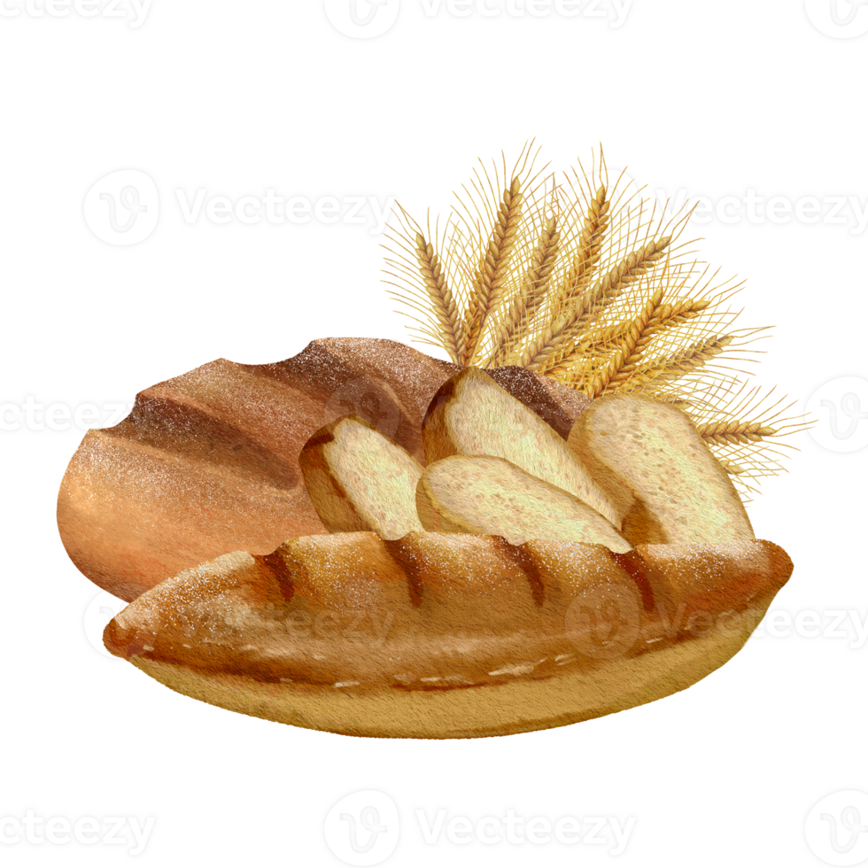 ruddy loaves of white bread and wheat ears png