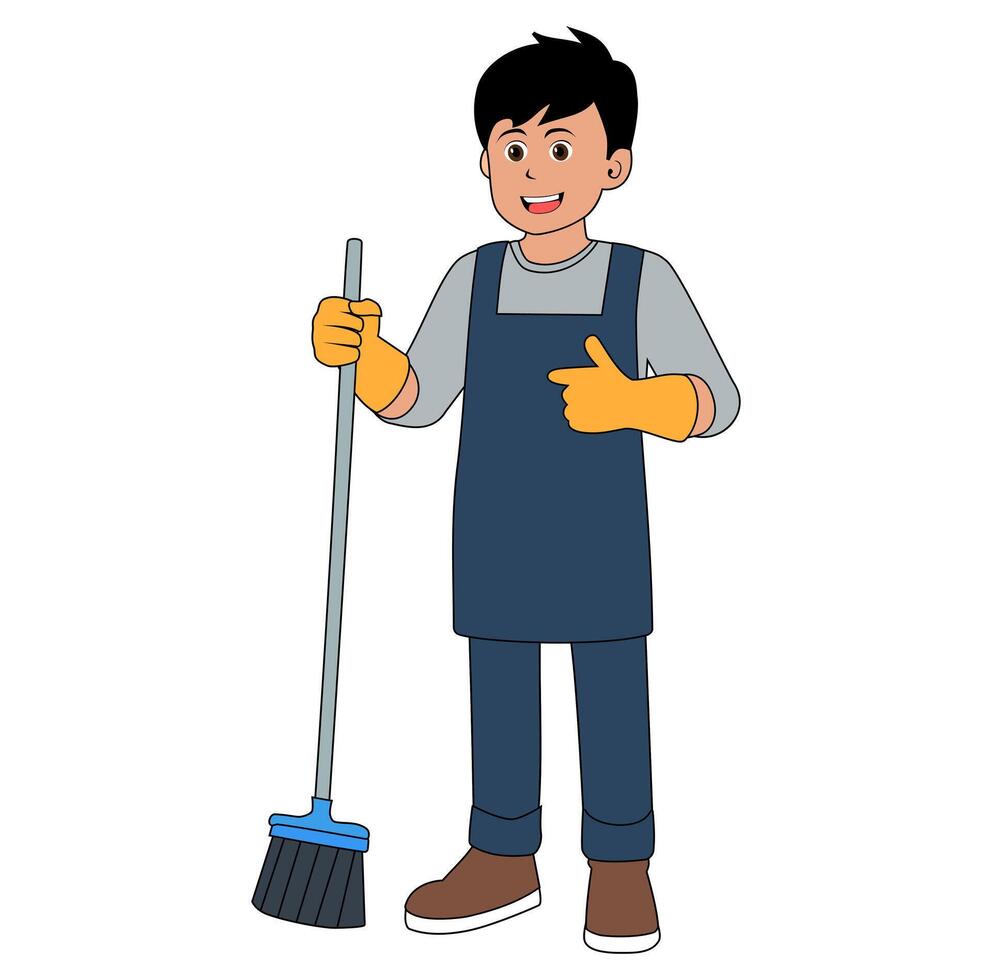 Cartoon Man Asia Cleaning Service Vectors Illustration