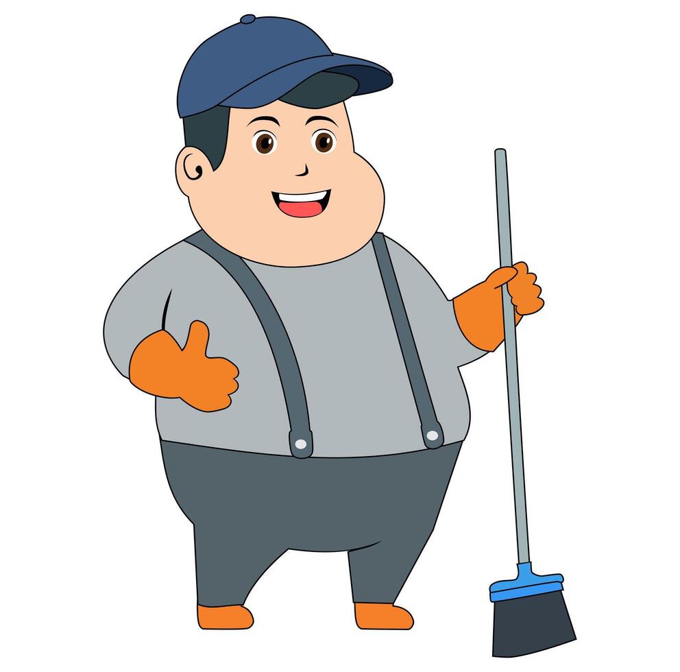 Cartoon Man Fat Cleaning Service Vectors Illustration