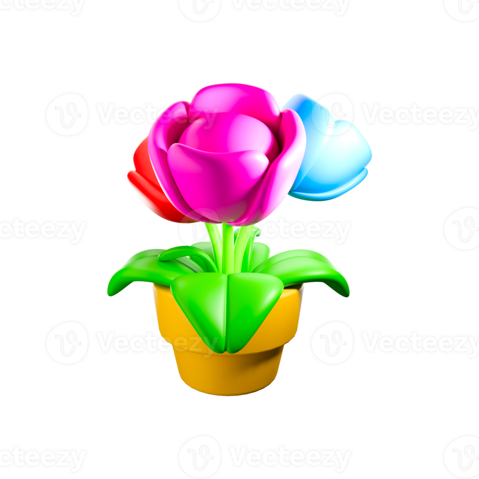 a 3d icon render of flower in the flower pot png