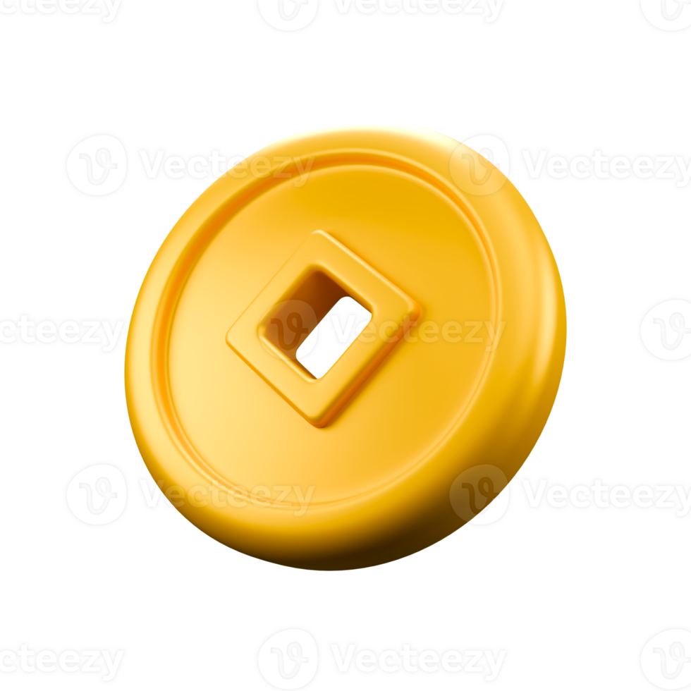 a 3d render of Chinese coin png