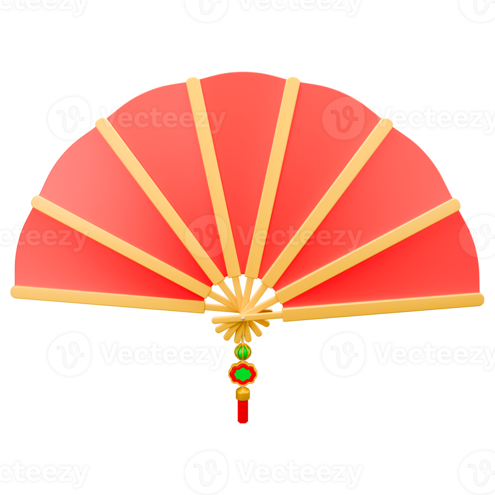 3d icon Chinese new year red fan png
