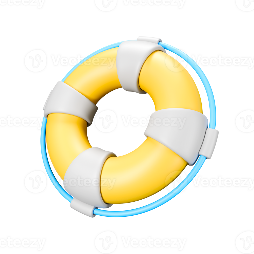 a 3d rendered illustration of yellow lifebuoy in beach png