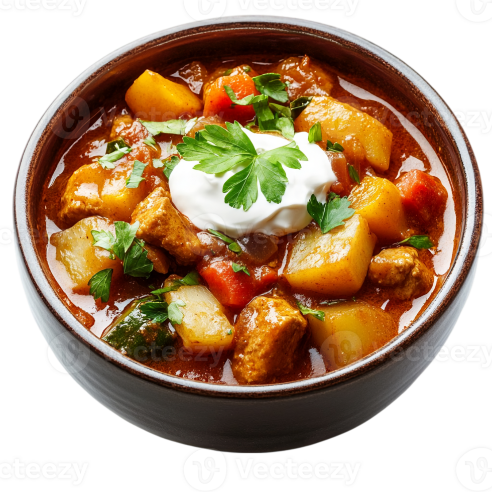 Hearty Vegetable Stew with Sour Cream hot soup food isolated on transparent background png