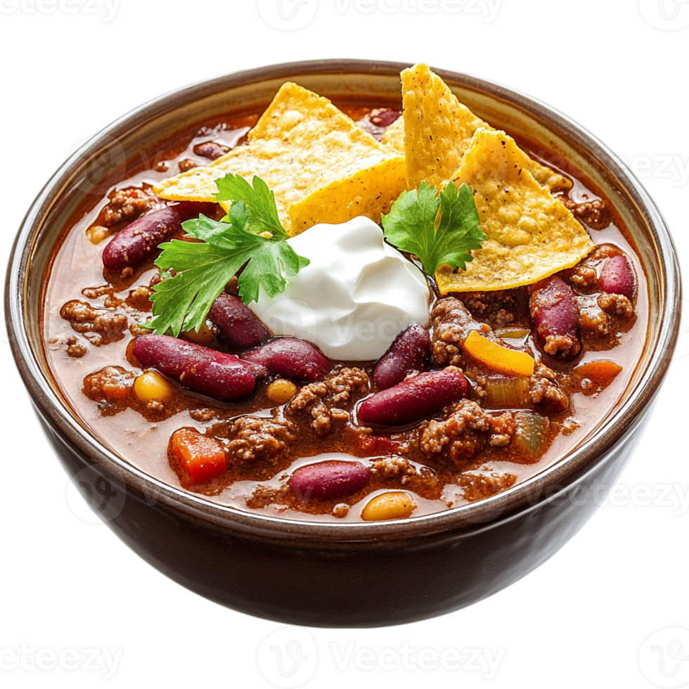 Chili Bowl with Creamy Sour Cream hot red isolated on transparent background png