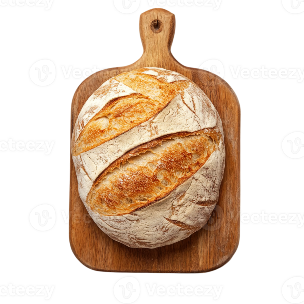 Artisan Bread on Rustic Cutting Board loaf wood isolated on transparent background png