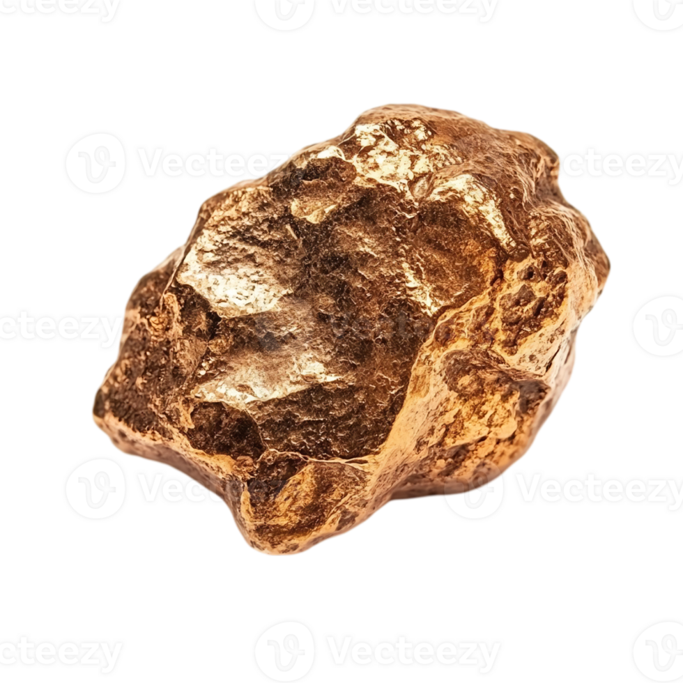 Luminous Bronze Nugget, Isolated Gem ore raw gold isolated on transparent background png