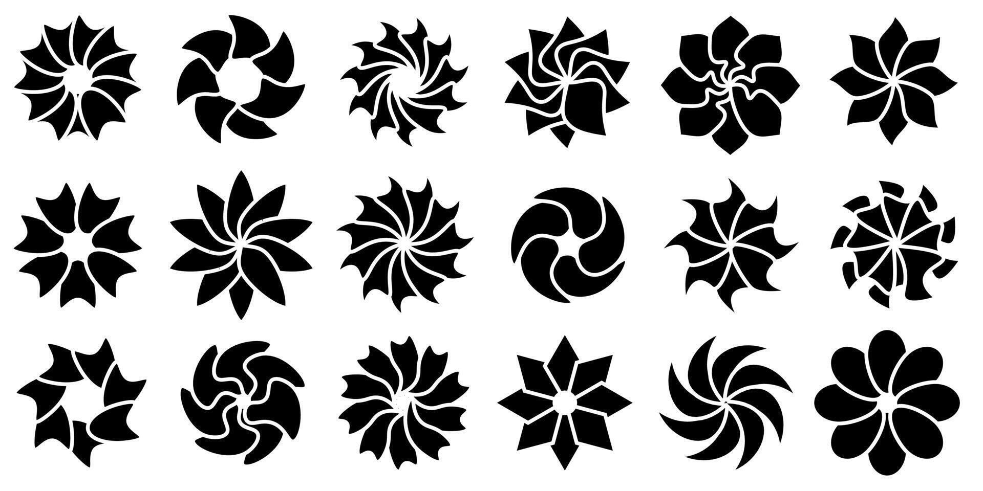 A set of black and white flower designs vector
