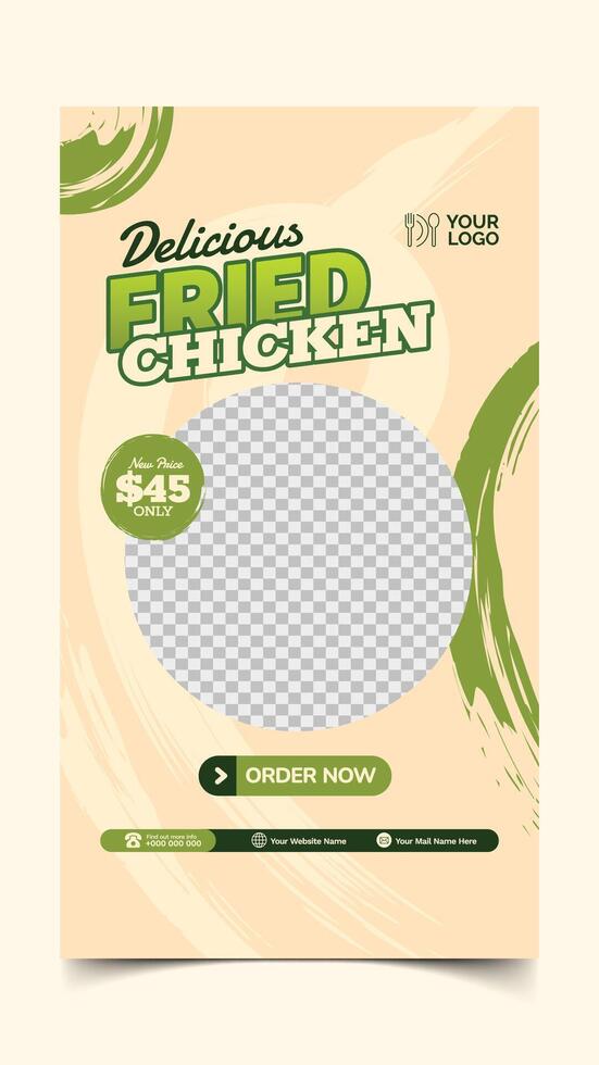 Delicious fried chicken menu social media story template vector