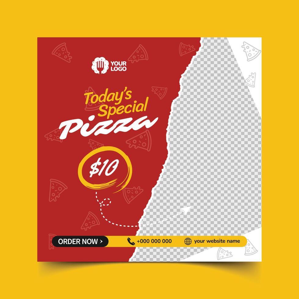 Special Pizza Social Media Post Template with Red and Yellow Background vector