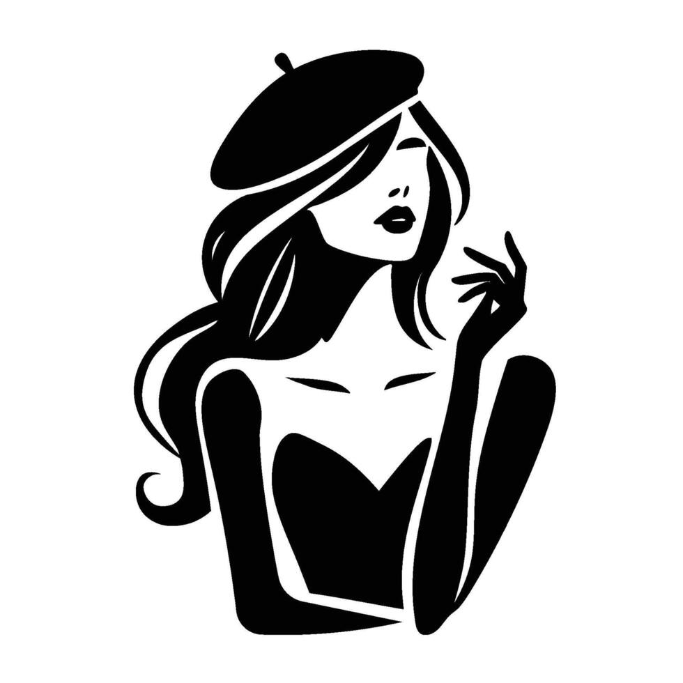 Silhouette of a Fashion Lady Wearing a Beret vector