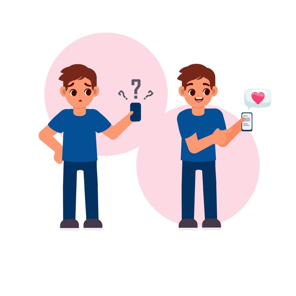 Flat illustration a man waiting for message love from someone vector
