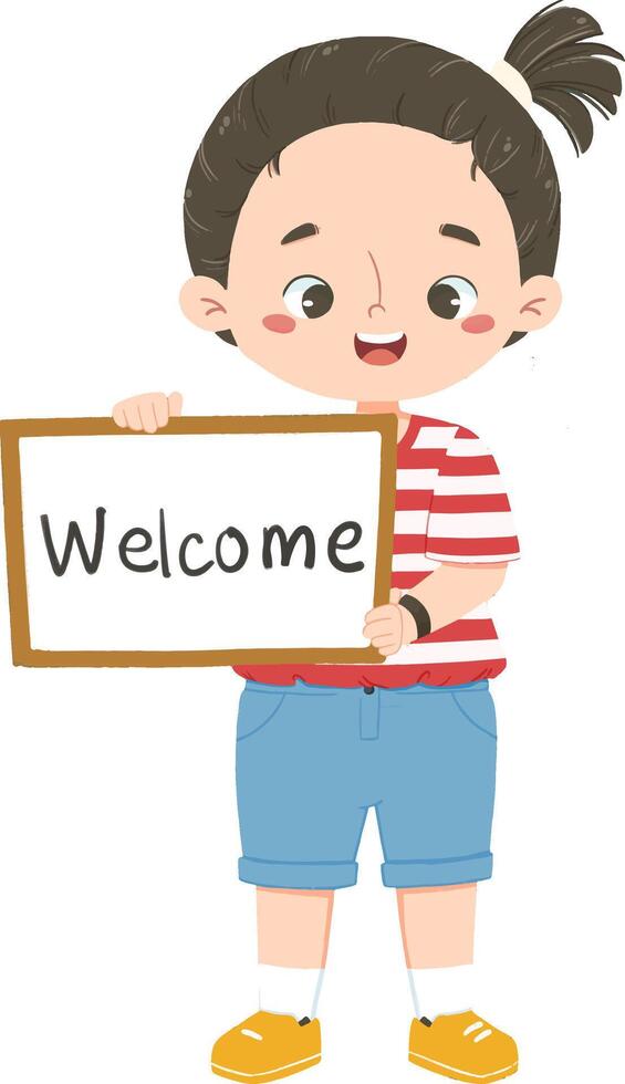 Cute Kid Holds a Sign vector