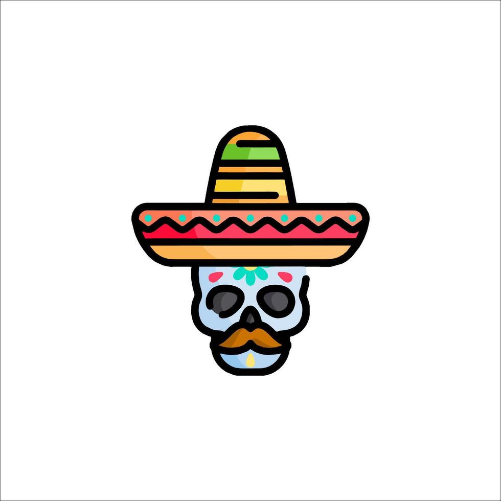 Mexican skull with mustache and sombrero vector
