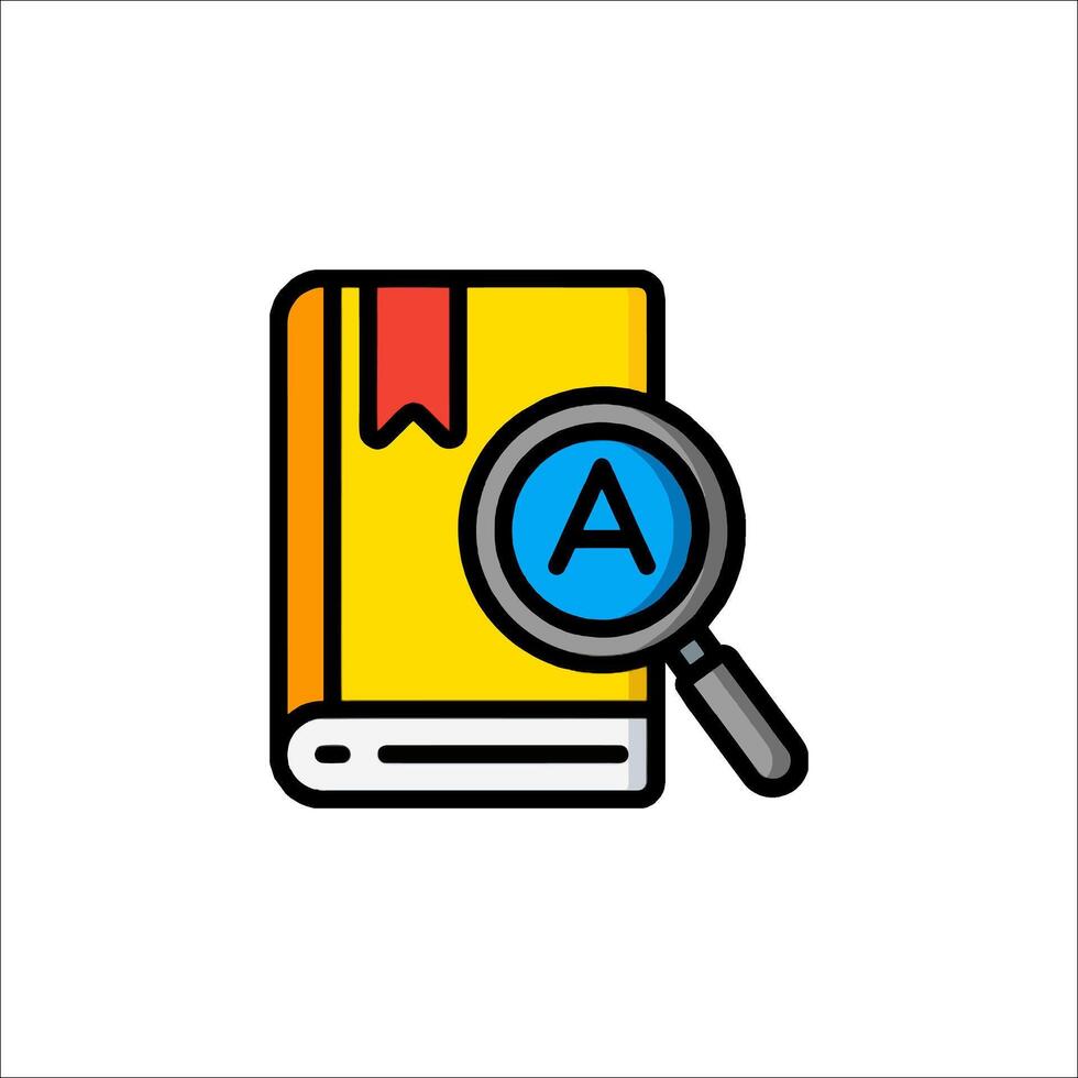 A book with magnifying glass and a letter a vector