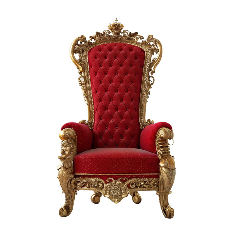 red baroque throne chair from front view is isolated on transparent background png