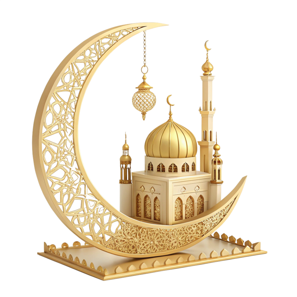 ramadan lantern and beautiful mosque is isolated on transparent background png
