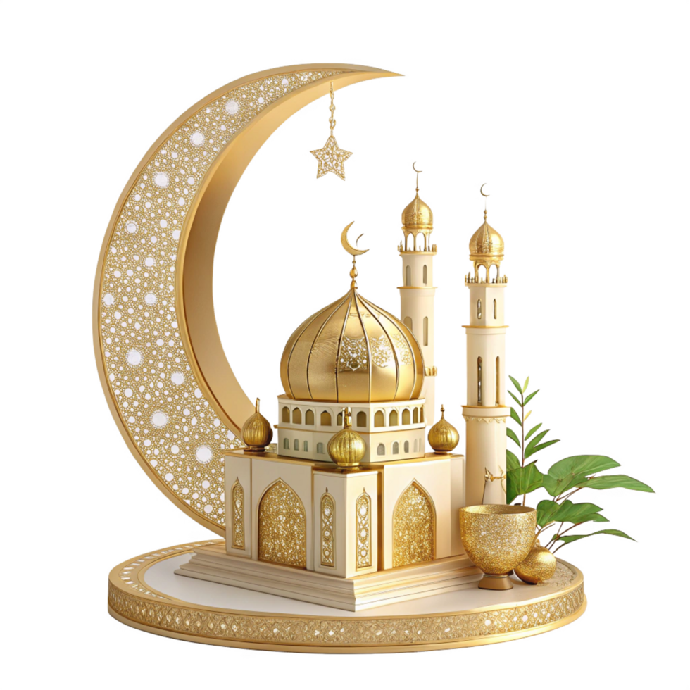 3d ramadan with lantern and mosque is isolated on transparent background png