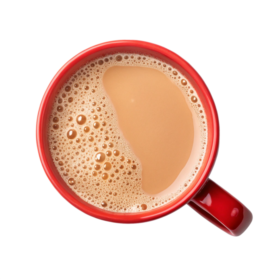 top view milk tea in the cup is isolated on transparent background png