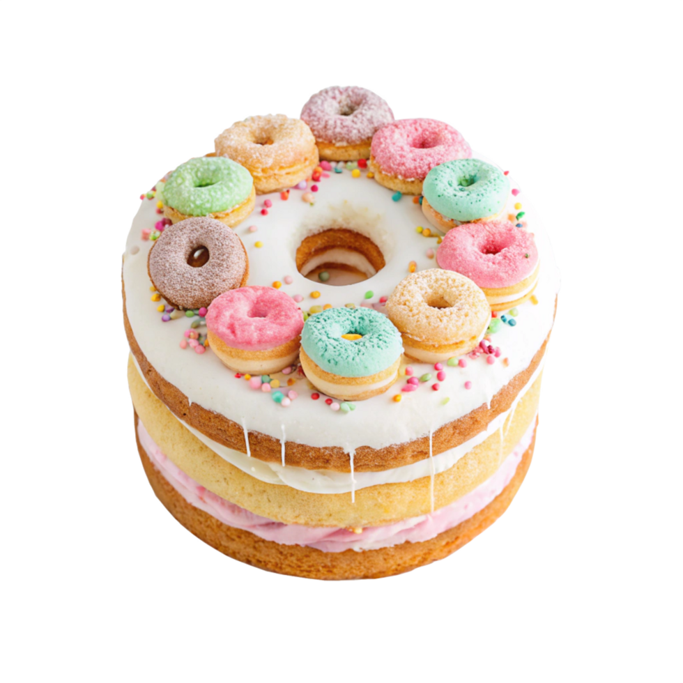 top view tasty donut cake is isolated on transparent background png