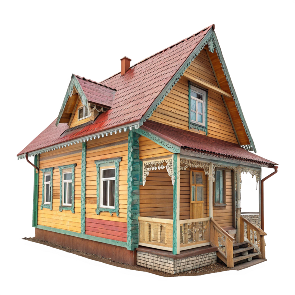 small 3d wooden house is isolated on transparent background png