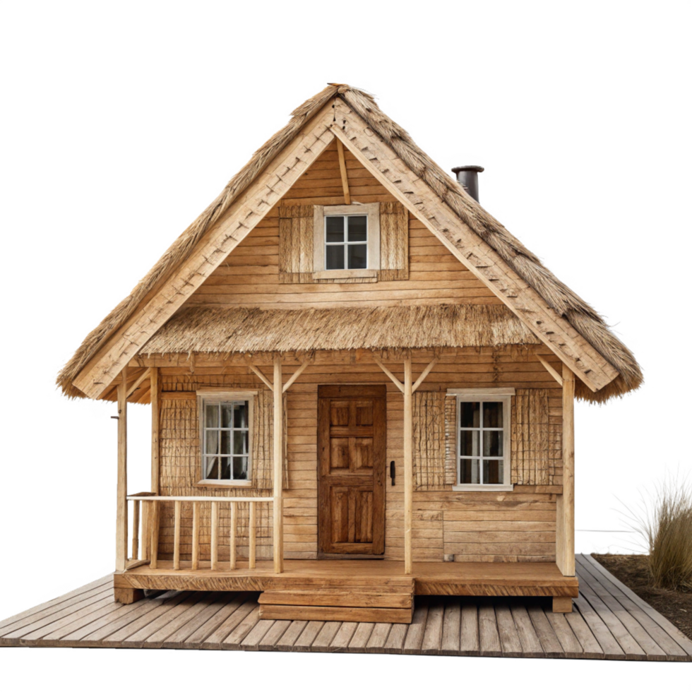 small wooden house is isolated on transparent background png