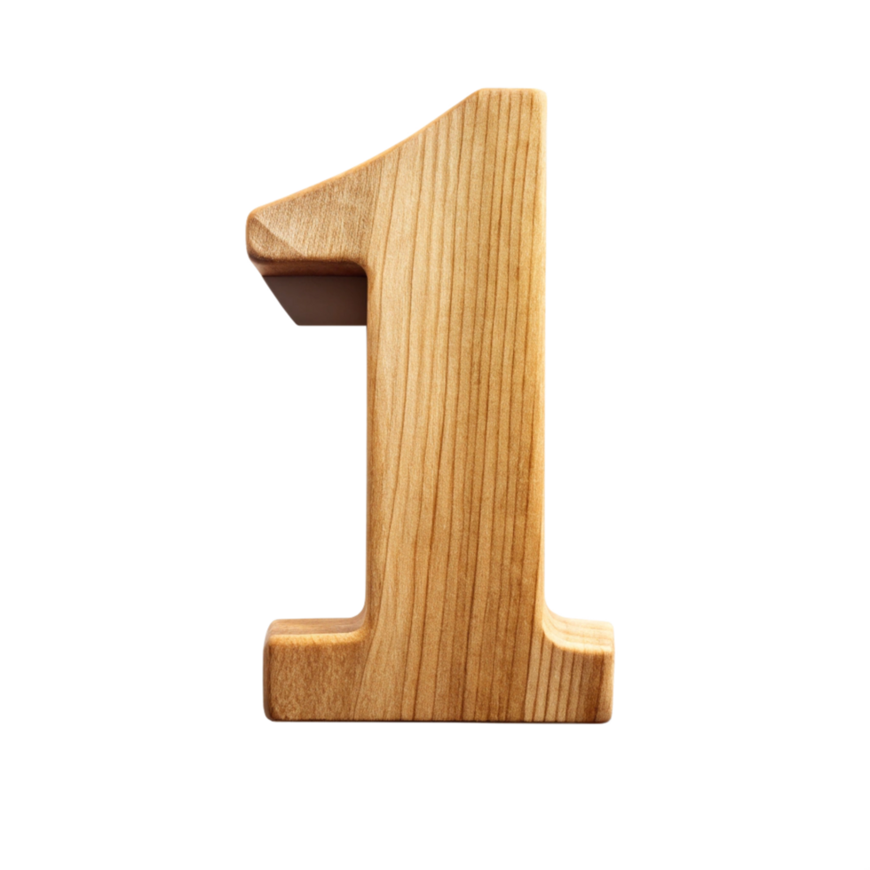 wooden in the shape of number one is isolated on transparent background png
