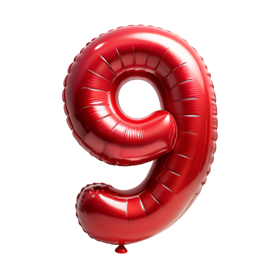 red balloon in the shape of number nine is isolated on transparent background png