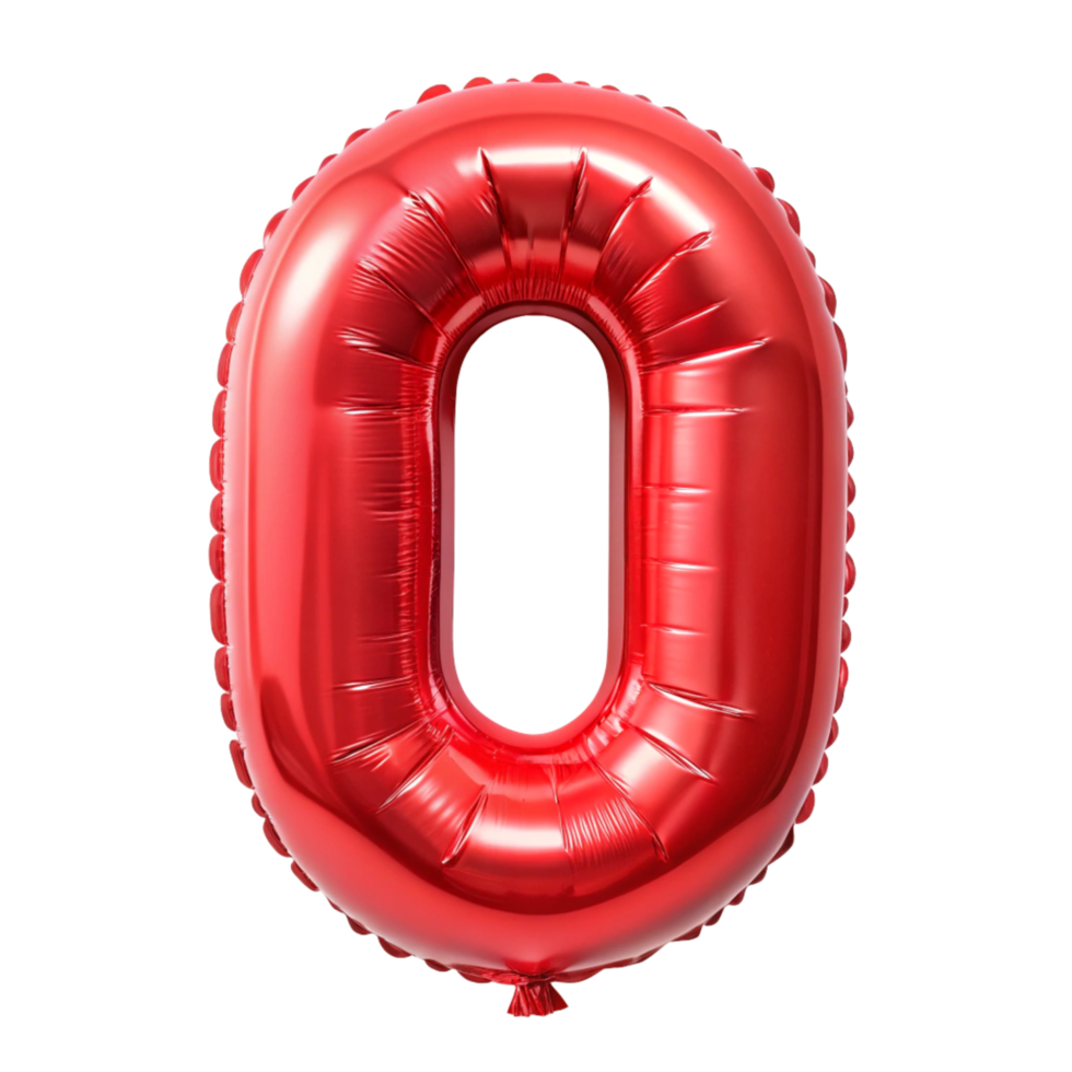 3d red balloon in the shape of number zero is isolated on transparent background png