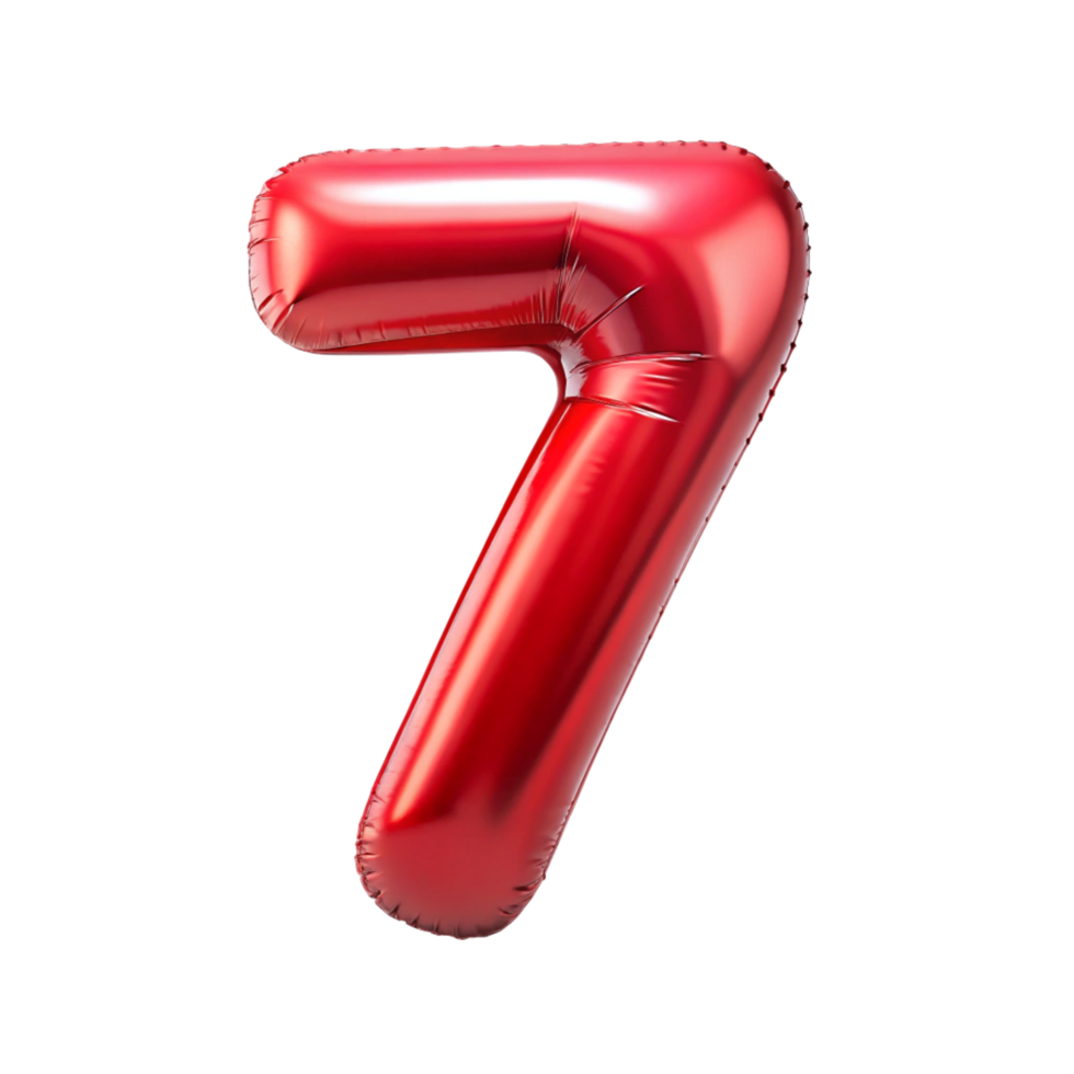 red balloon in the shape of number seven is isolated on transparent background png