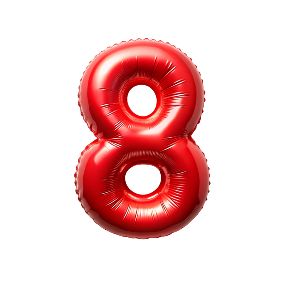 red balloon in the shape of number eight is isolated on transparent background png