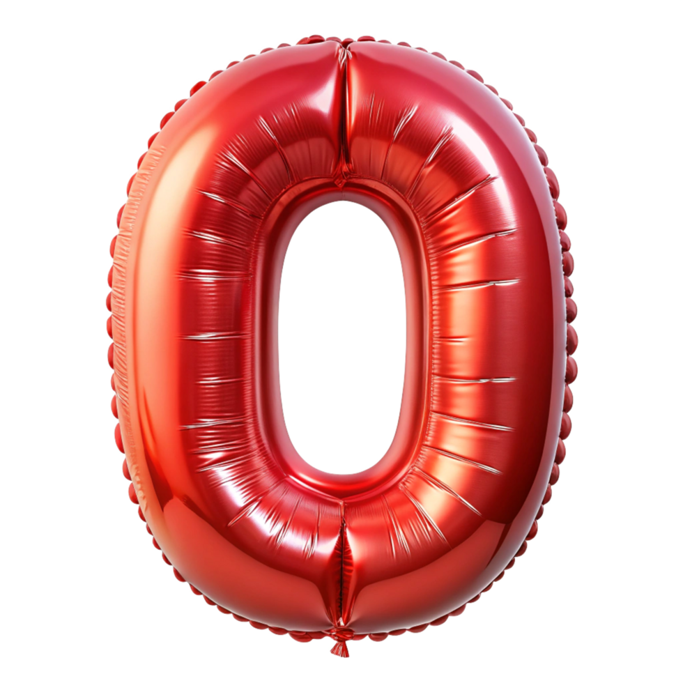 red balloon in the shape of number zero is isolated on transparent background png