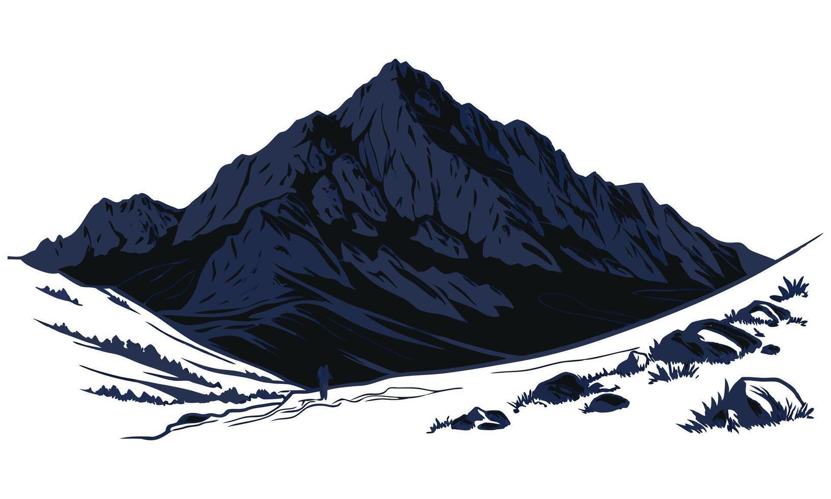 Panorama silhouette mountain with forest pine trees landscape black line Sketch art Hand drawn style illustration vector