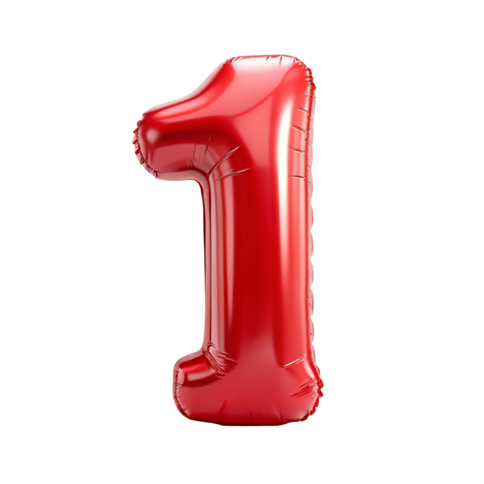 red balloon in the shape of number one is isolated on transparent background png