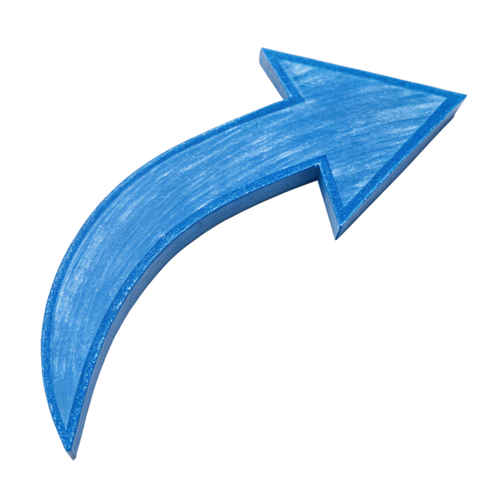 3d blue curved arrow shape is isolated on transparent background png