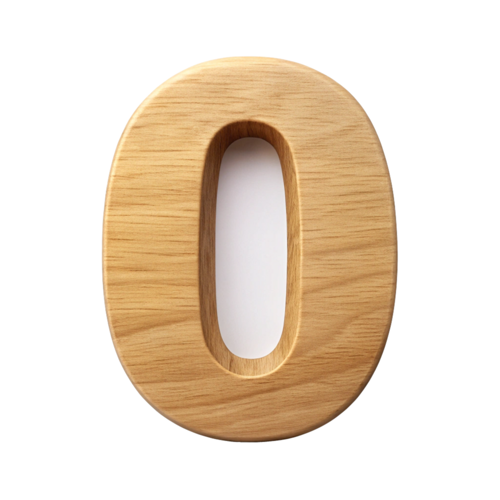 3d wooden in the shape of number zero is isolated on transparent background png